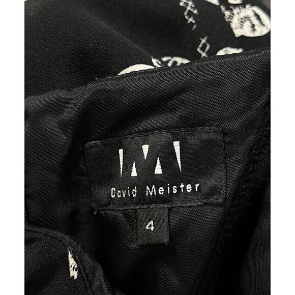 David Meister Sz 4 Black SILK Ivory Lace Floral Strapless Sheath Pencil Dress - Picture 9 of 11